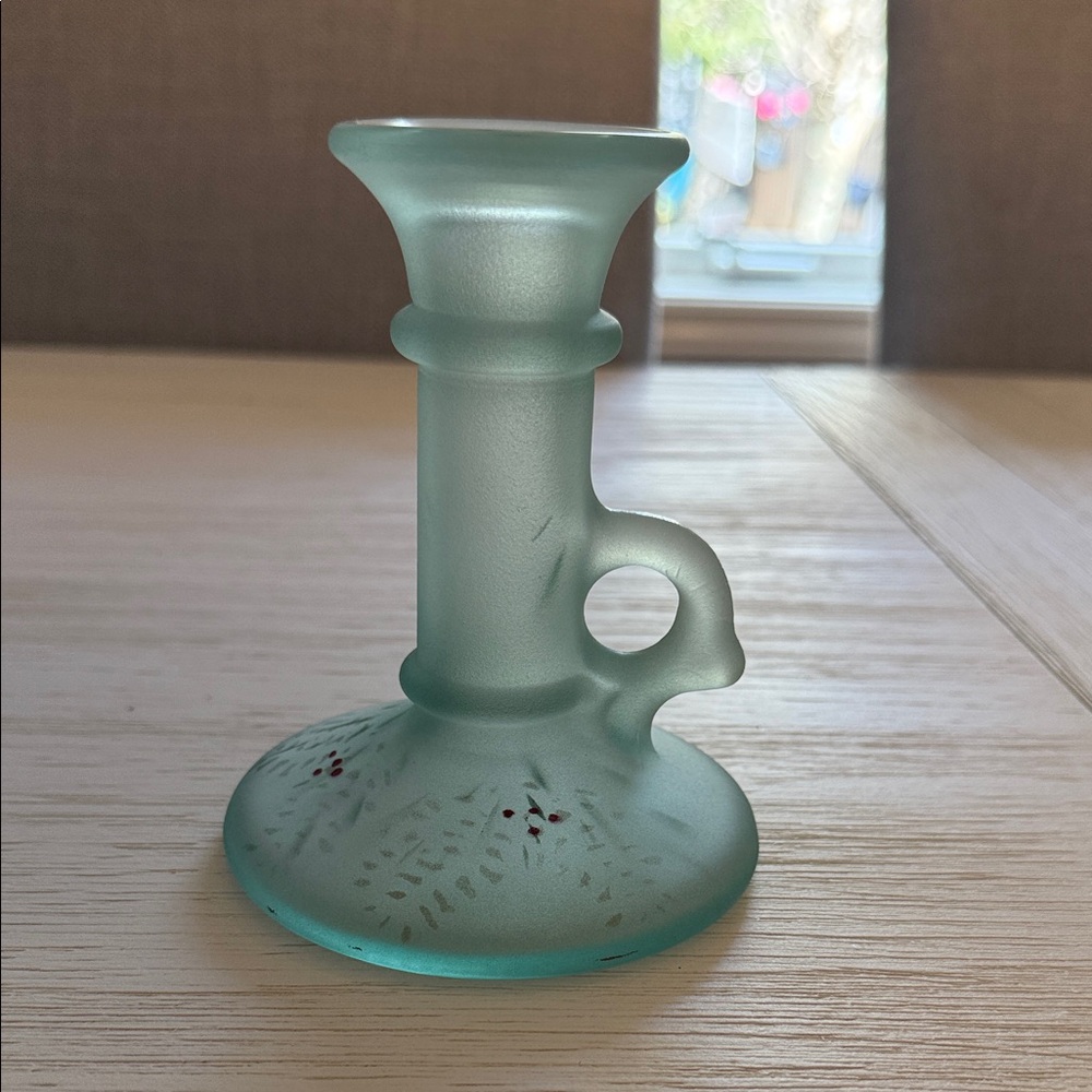 Frosted Aqua Glass Candleholder